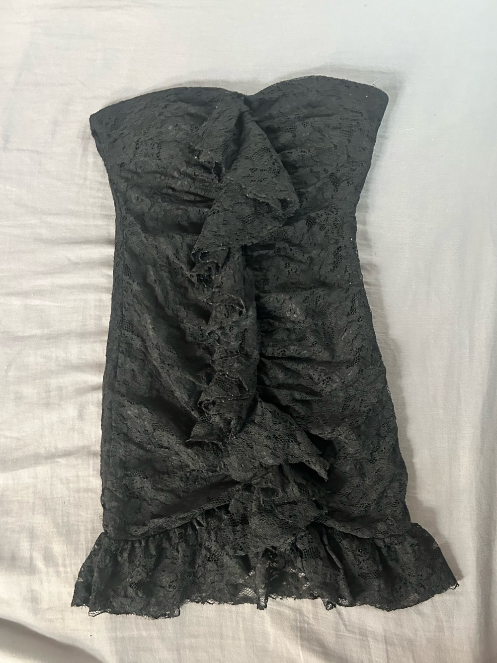 Forever 21 Black Strapless Lace Ruffle Mini Dress